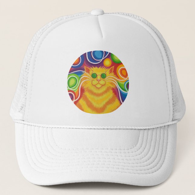 Gorra de camionero psicodélica de gato (Anverso)