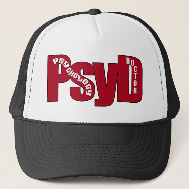 Gorra De Camionero PsyD GRAN MÉDICA ROJO DE PSICOLOGÍA NEGRO (Anverso)