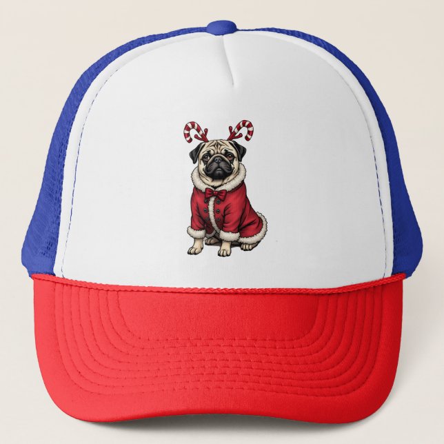 Gorra De Camionero Pub Dog Usando Santa Demanda Para Navidades Perros (Anverso)