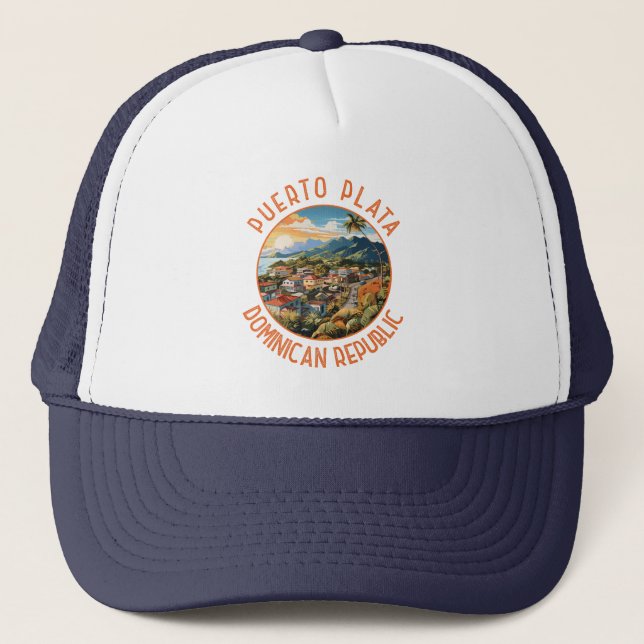 Gorra De Camionero Puerto Plata República Dominicana Sunset Retro (Anverso)