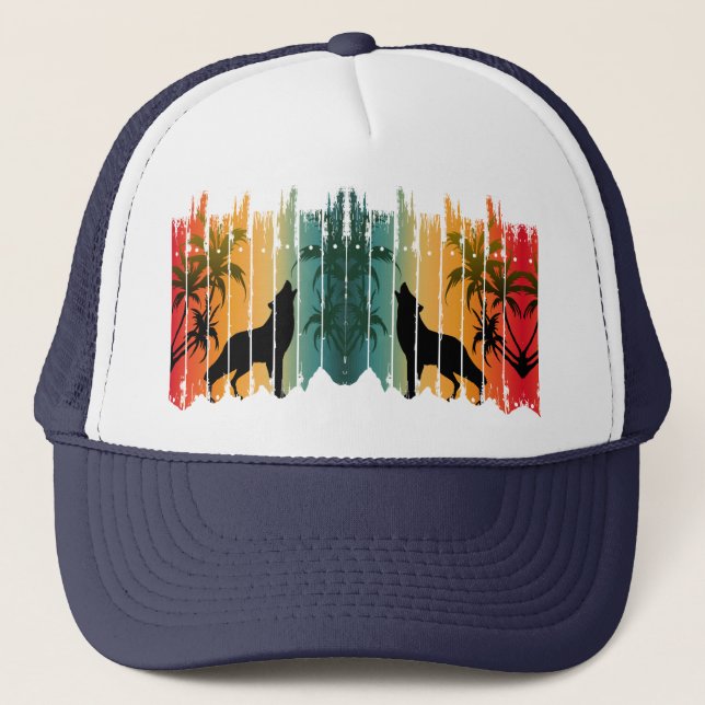 Gorra de camionero puesta de sol aullando lobo (Anverso)