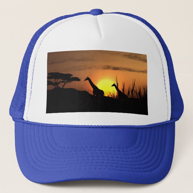 Gorra De Camionero Puesta del sol de la jirafa (Anverso)