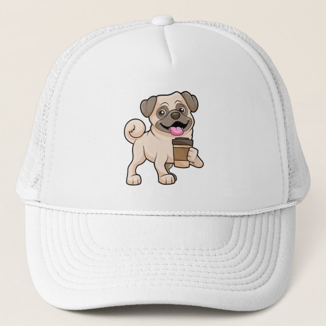 Gorra De Camionero Pug con café para ir (Anverso)