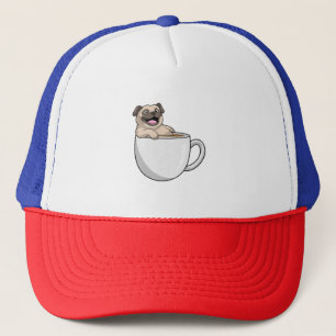 Gorra De Camionero Pug con taza de café