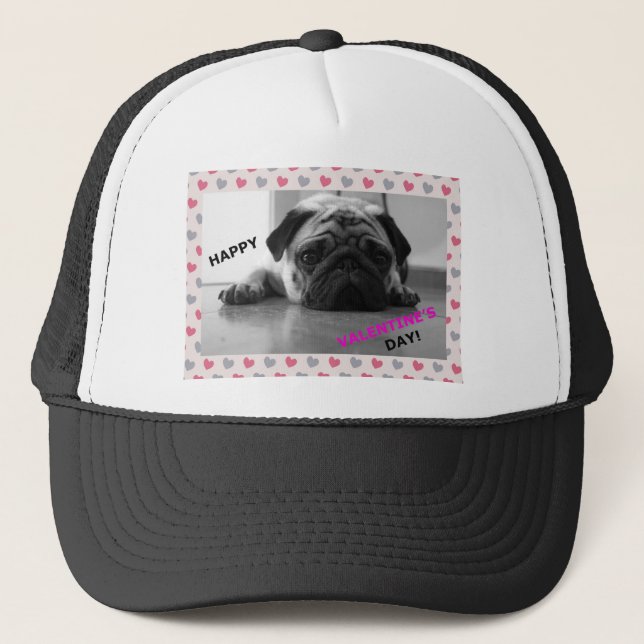 Gorra De Camionero Pug Feliz Día de San Valentín (Anverso)