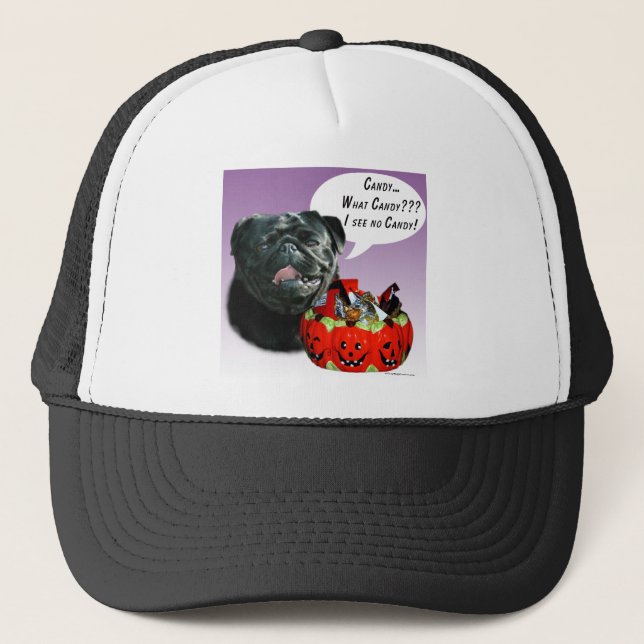 Gorra De Camionero Pug (negro) Halloween Candy (Anverso)