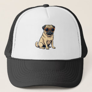 Gorra De Camionero Pug Retro con Gafas de Sol Divertido Vector