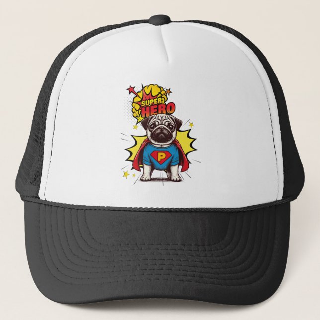 Gorra De Camionero Pug Super Hero (Anverso)