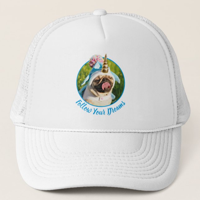 Gorra De Camionero Pug unicornio (Anverso)