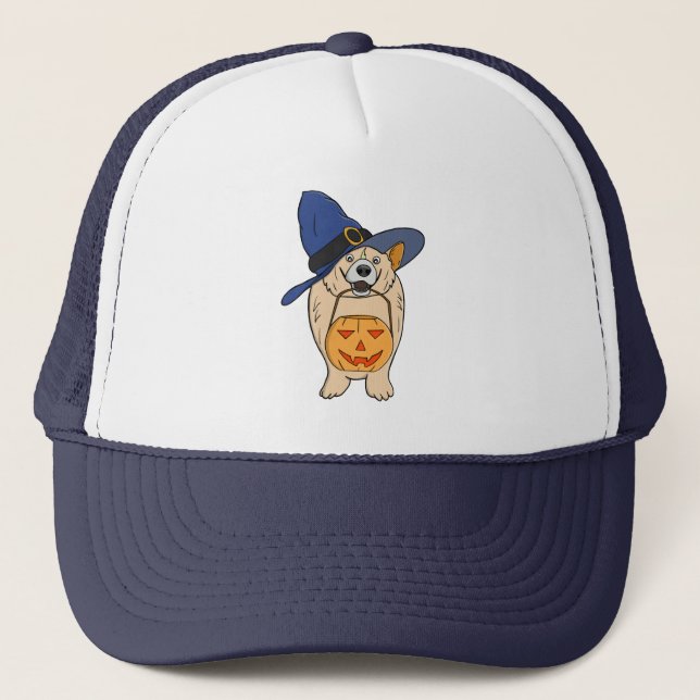 Gorra De Camionero Pumpkin Witch Dog (Anverso)