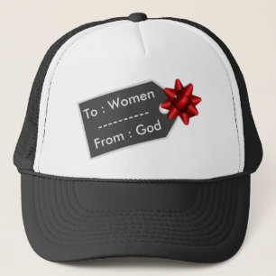 Gorra De Camionero Pun divertido de la etiqueta de regalo de Dios