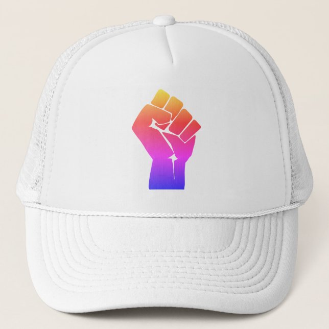 Gorra De Camionero Puño de Arcoíris con Gradiente Rojo Elevado (Anverso)