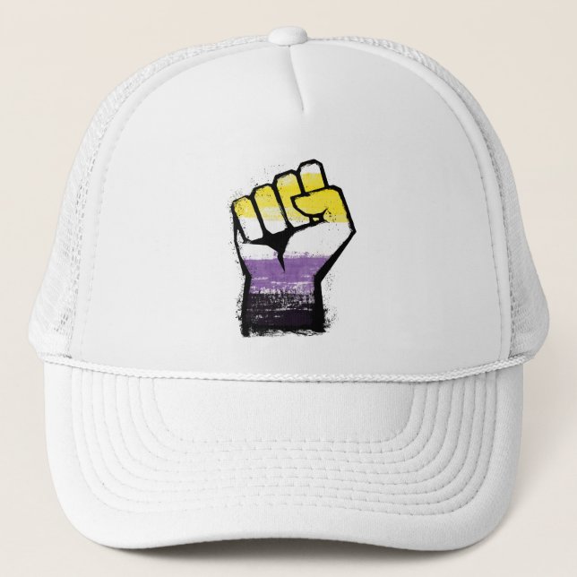 Gorra De Camionero Puño de Orgullo no binario (Anverso)