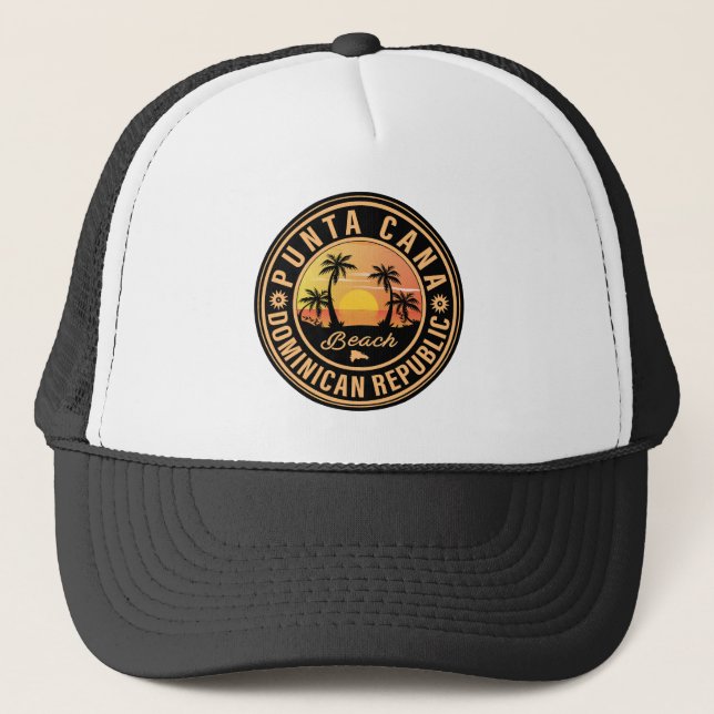Gorra De Camionero Punta Cana Domingo Palm Tree Retro Sunset (Anverso)