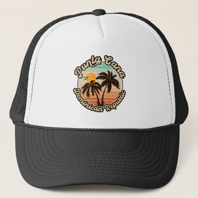 Gorra De Camionero Punta Cana Dominicana Palm Tree Retro Sunset 80 (Anverso)