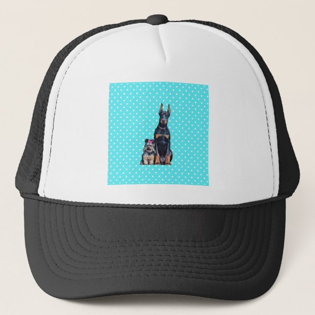 Gorra De Camionero Puntos de Polka Azul de Yorkshire Terrier Doberman (Anverso)