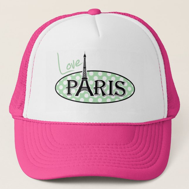 Gorra De Camionero Puntos de Polka Verde Celadon; París (Anverso)