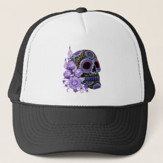 Gorra De Camionero Purple Floral Black Sugar Skull Day Of The Dead