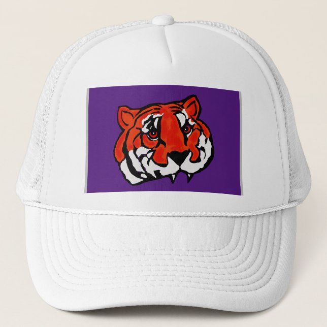 GORRA DE CAMIONERO PURPLE Y NARANJA TIGRE (Anverso)