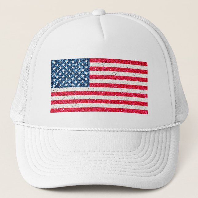 Gorra De Camionero Purpurina azul blanco rojo bandera estadounidense  (Anverso)