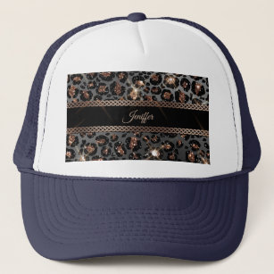 Gorra De Camionero Purpurina de oro negro de leopardo de moda persona