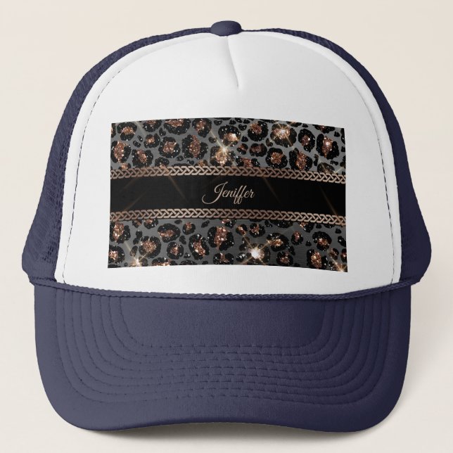 Gorra De Camionero Purpurina de oro negro de leopardo de moda persona (Anverso)