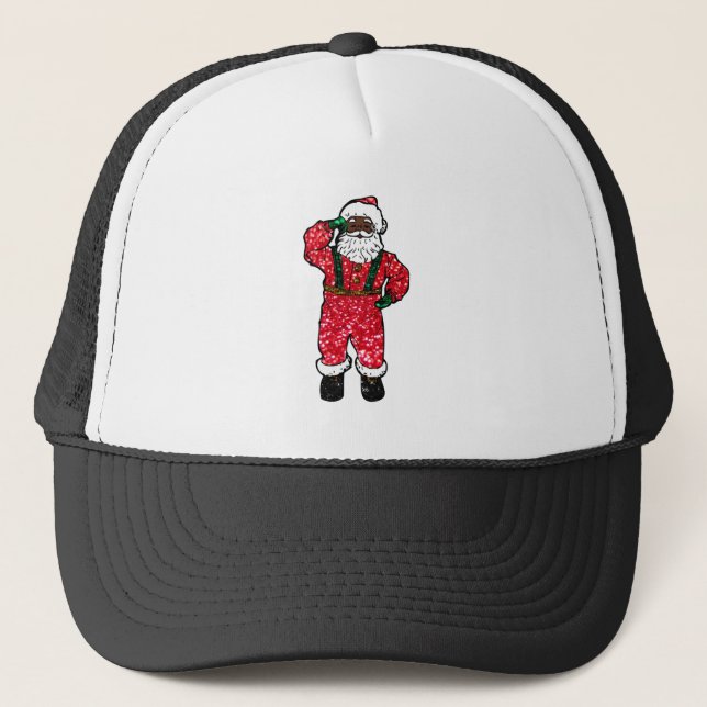 Gorra De Camionero purpurina negro santa claus (Anverso)