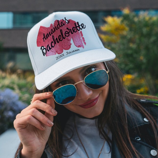 Gorra De Camionero Purpurina rosa Bachelorette Bridesmaid Script Tren (Subido por el creador)