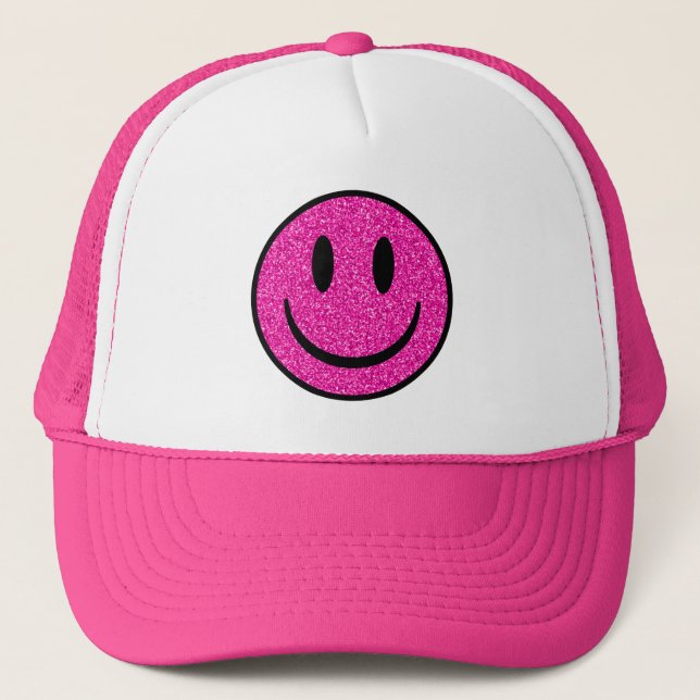 Gorra De Camionero Purpurina rosa sonríe cara (Anverso)