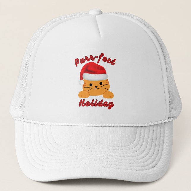 Gorra De Camionero Purr‑fect Holiday Cat Christmas (Anverso)