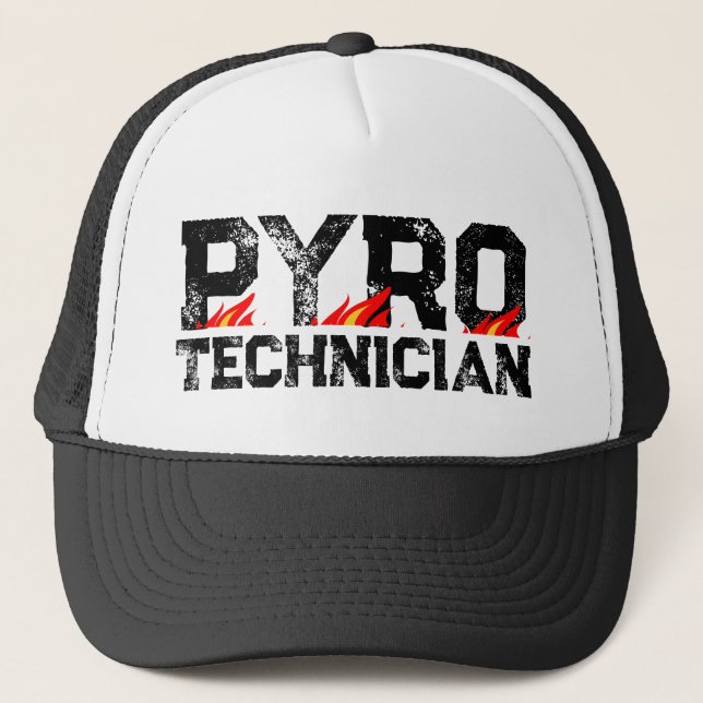 Gorra De Camionero Pyro Technician trucker hat with burning flames (Anverso)