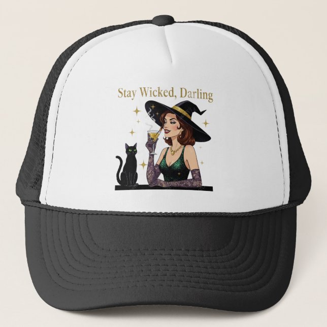Gorra De Camionero Quédate malvada retro bruja  (Anverso)