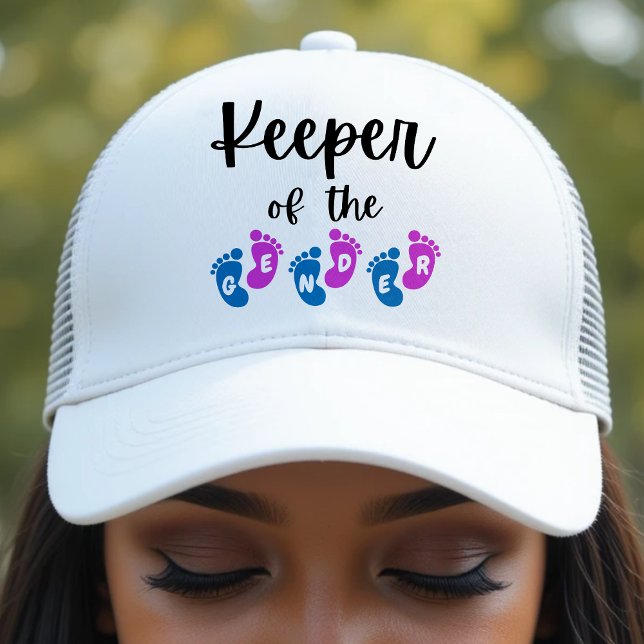 Gorra De Camionero Quienes cuidan el género revelan Baby Shower sobre (Keeper of the Gender Reveal Baby Feet Baby Shower Trucker Hat
)