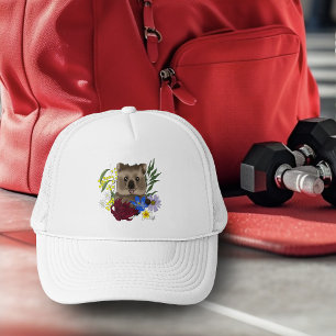 Gorra De Camionero Quokka Feliz Floral Australia Azul