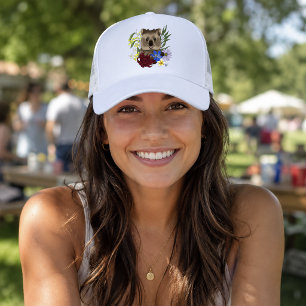 Gorra De Camionero Quokka Feliz Floral Australia Azul