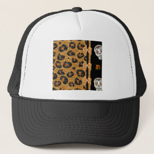Gorra De Camionero RAB Rockabilly Oro Estampado de Leopardo Calaveras