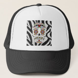 Gorra De Camionero RAB Rockabilly Sugar Skull en Estampado de Cebra
