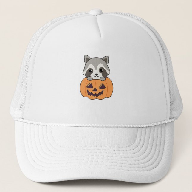 Gorra De Camionero Raccin En Calabaza Dulce Raccoon Feliz Halloween (Anverso)