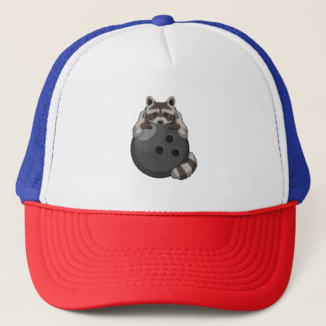 Gorra De Camionero Raccoon en el Bowling con bolas (Anverso)