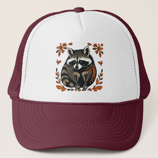 Gorra De Camionero Raccoon singularmente folclórico animal o tribal (Anverso)
