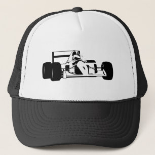 Gorra De Camionero Race Car Silhouette blanco y negro