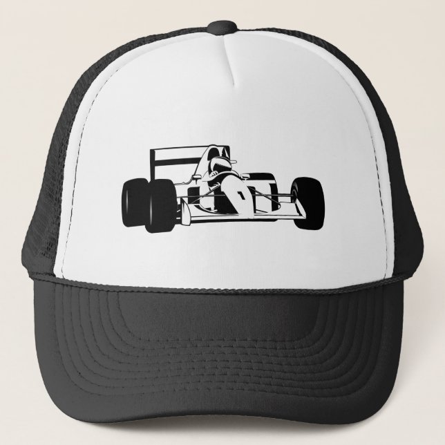 Gorra De Camionero Race Car Silhouette blanco y negro (Anverso)