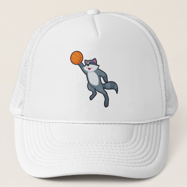 Gorra De Camionero Racoon como jugador de baloncesto con baloncesto (Anverso)