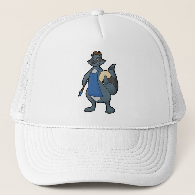 Gorra De Camionero Racoon como pintor con pincel (Anverso)