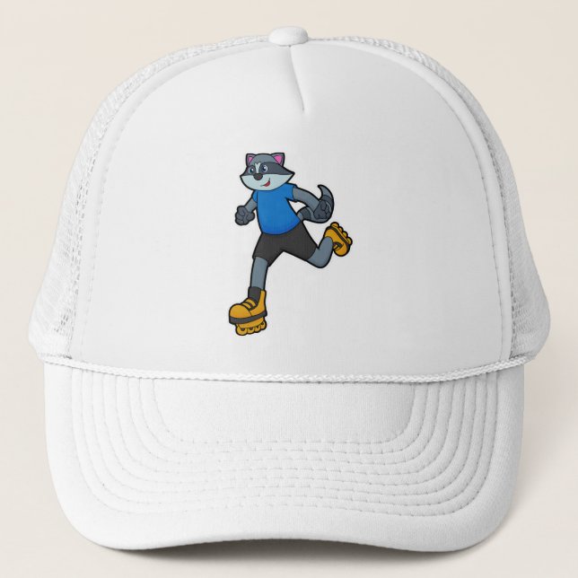 Gorra De Camionero Racoon como Skater con patines en línea (Anverso)