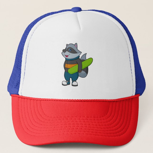Gorra De Camionero Racoon como Snowboard con Snowboard (Anverso)