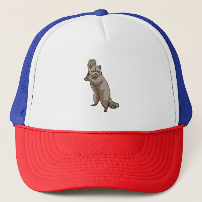Gorra De Camionero Racoon en tenis con raqueta de tenis (Anverso)