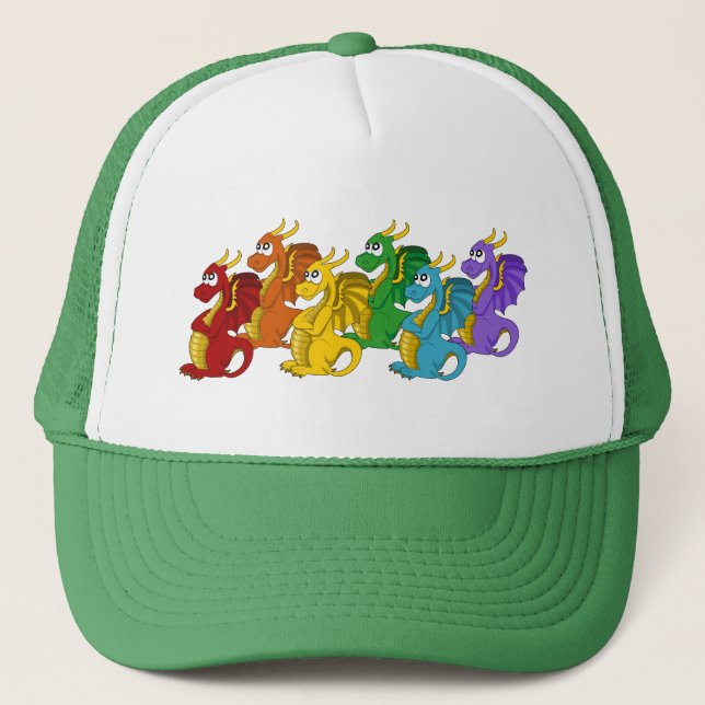 Gorra De Camionero Rainbow colorful dragons cartoon  (Anverso)