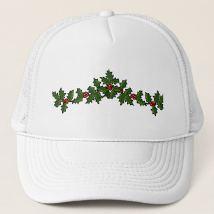Gorra De Camionero Ramas de Navidad de Acebo Rojo Verde Festivo