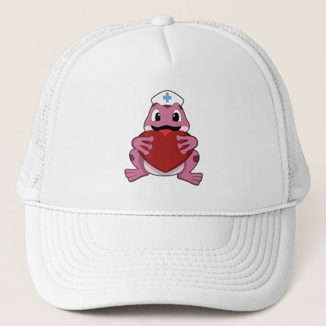 Gorra De Camionero Rana como enfermera con corazón (Anverso)